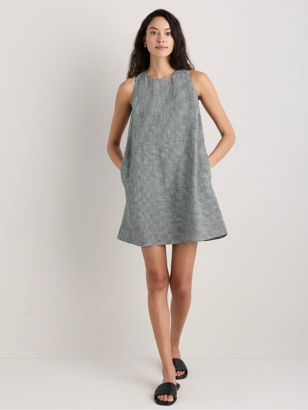 Quince Black and White Gingham Mini Dress
